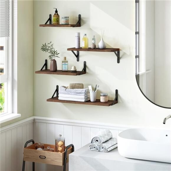 Floating Shelves for Wall, Different Sizes Dark Carbonized Pine Wall Shelves - Picture 2 of 8